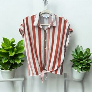 Modern Attraction Striped Button Down with Tie Detail Large